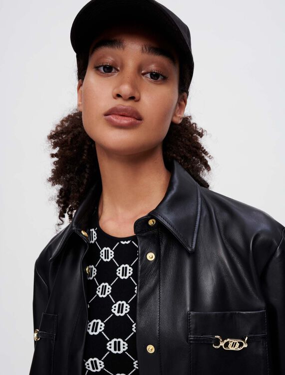 Black leather shirt with gold horsebits - Up to 50% off - MAJE