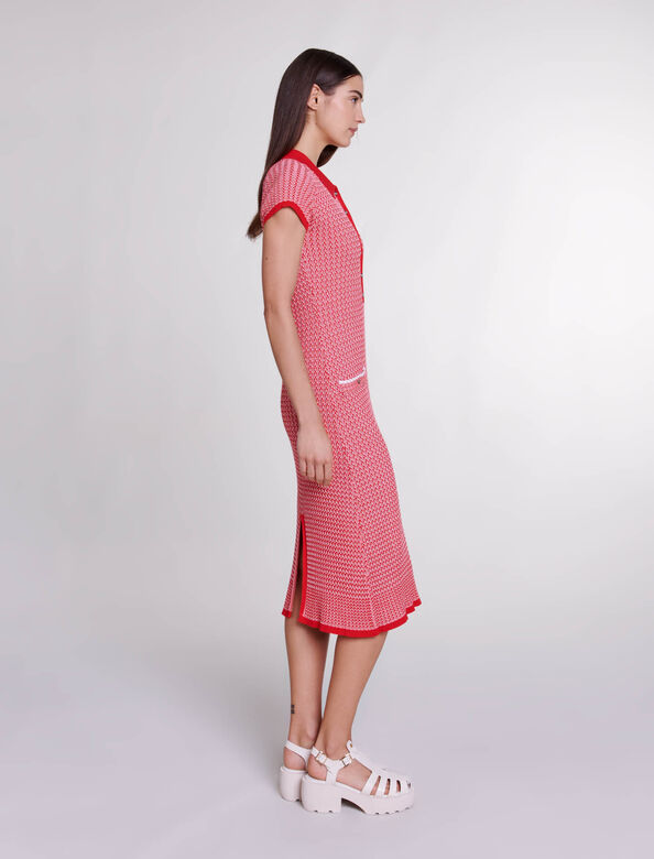 Herringbone knit maxi dress : Dresses color Red