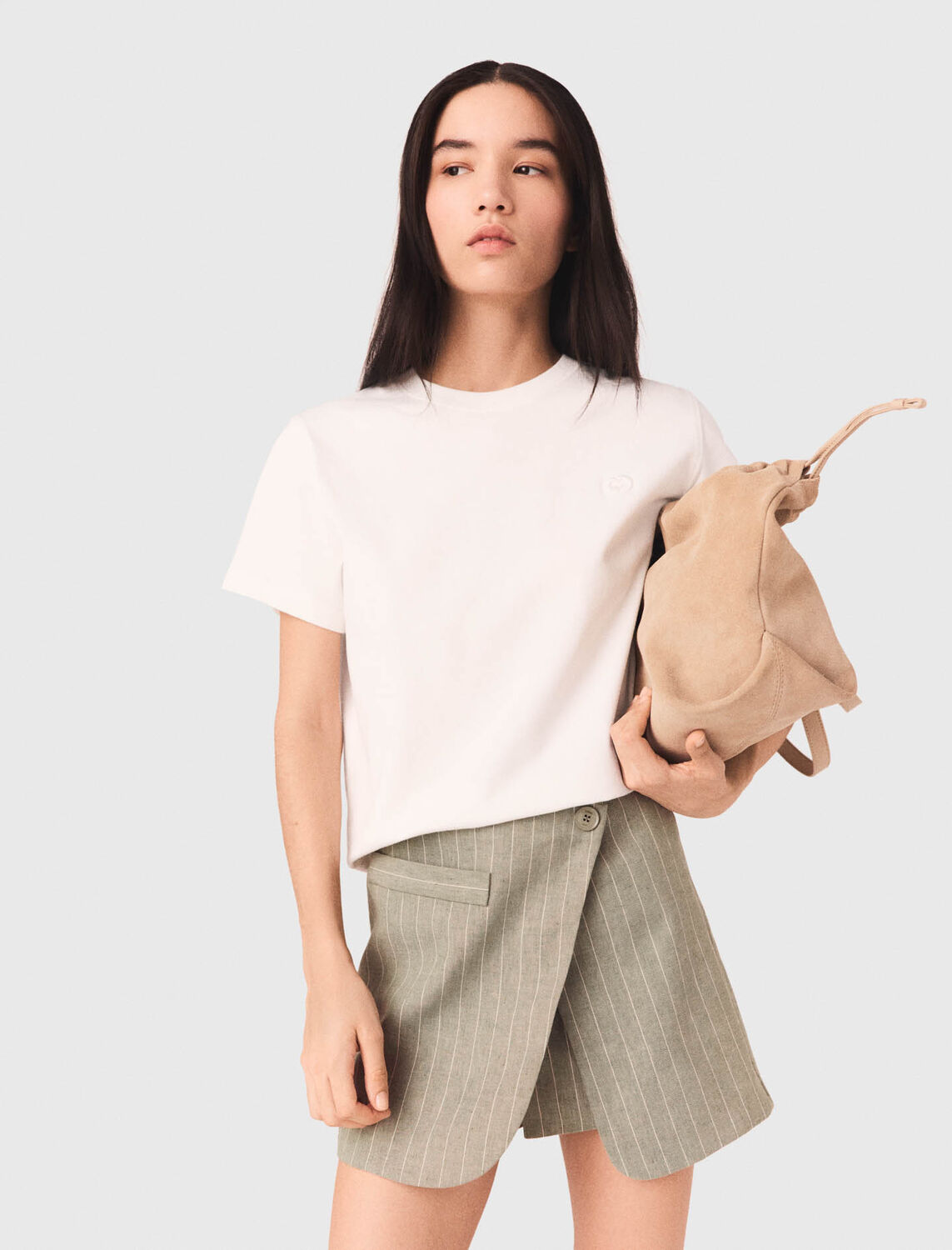 Layered linen blend shorts : Skirts & Shorts color Khaki