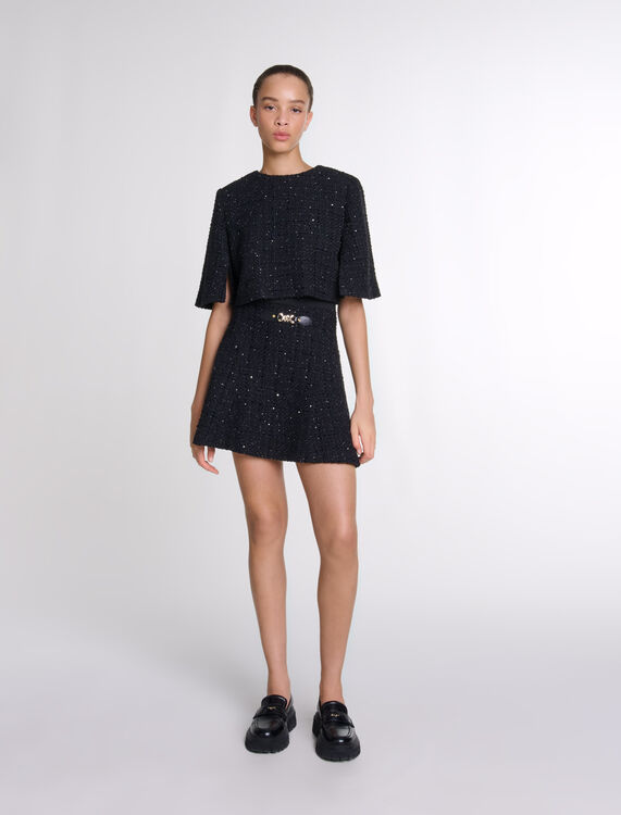 Tweed 2-in-1 short dress : Dresses color Black