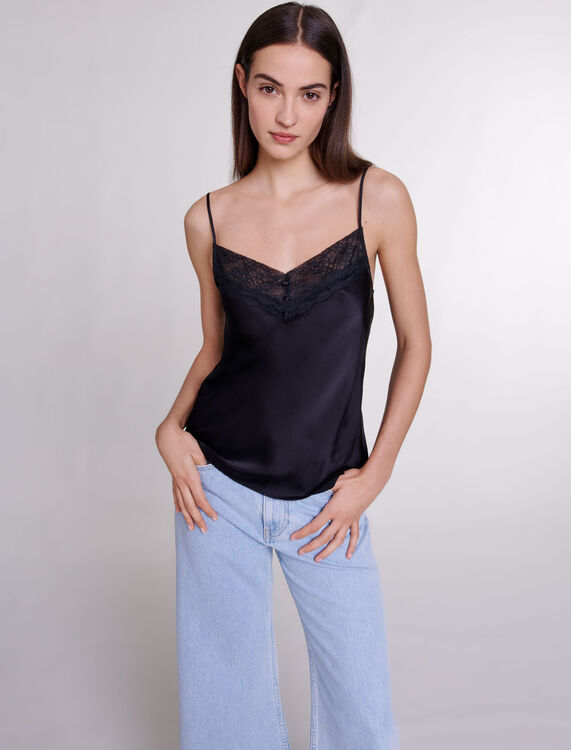 Silk satin and lace top - Tops - MAJE