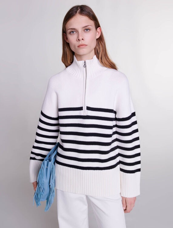 Breton jumper with zip collar - Sweaters & Cardigans - MAJE