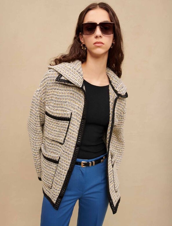 Tweed hooded coat : Coats & Jackets color Yellow