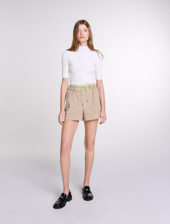 Cotton studded shorts : Fall-Winter Collection color Beige