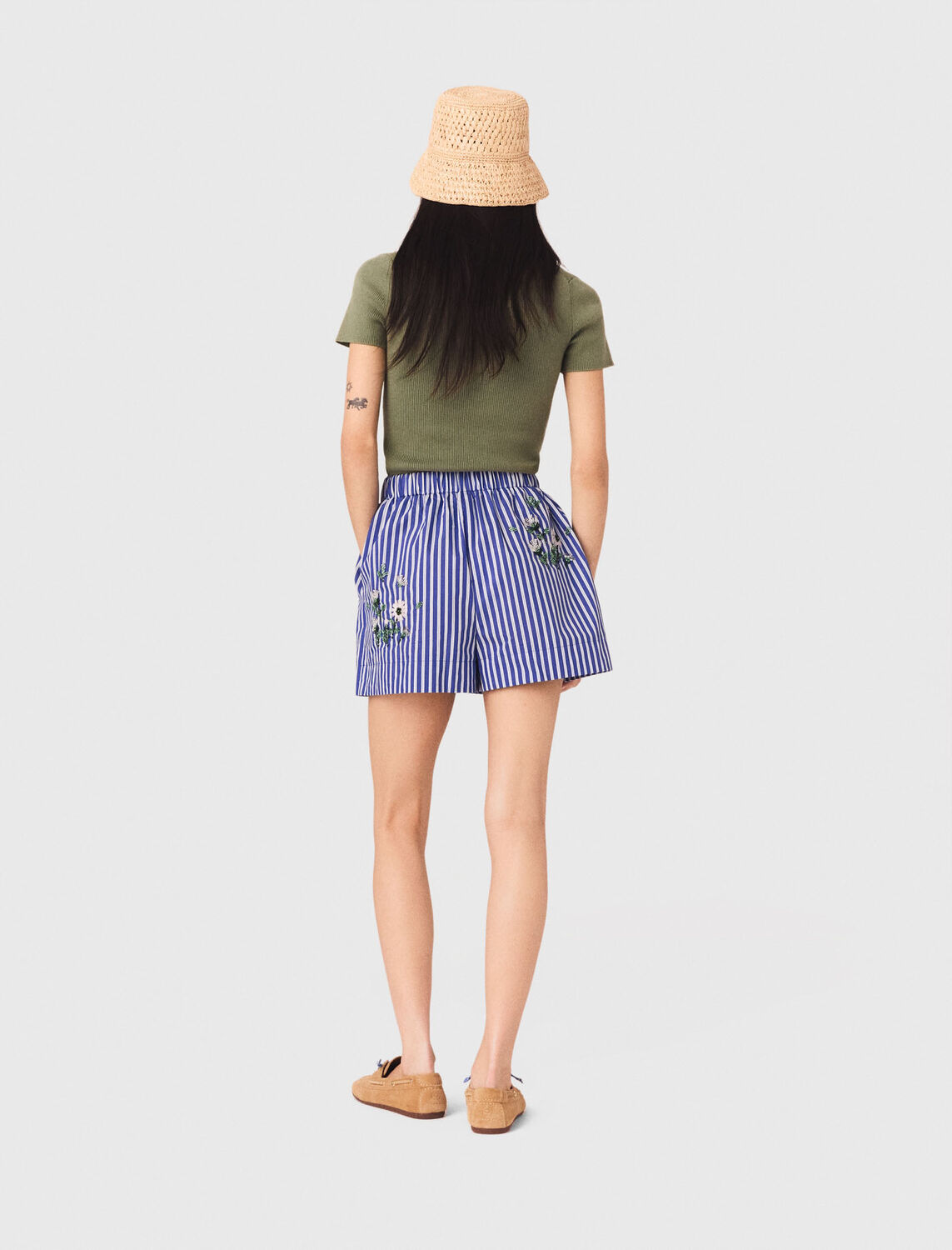 Embroidered striped cotton shorts - Skirts & Shorts - MAJE