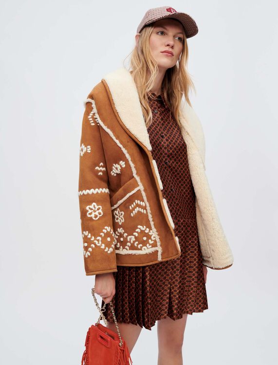 Fully embroidered shearling coat - Coats & Jackets - MAJE