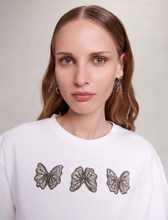 Rhinestone butterfly cropped tee - T-Shirts - MAJE
