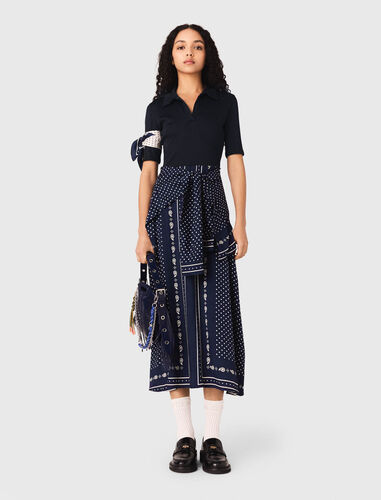 Patterned mixed-material dress : Dresses color Navy Dot Bandana Print