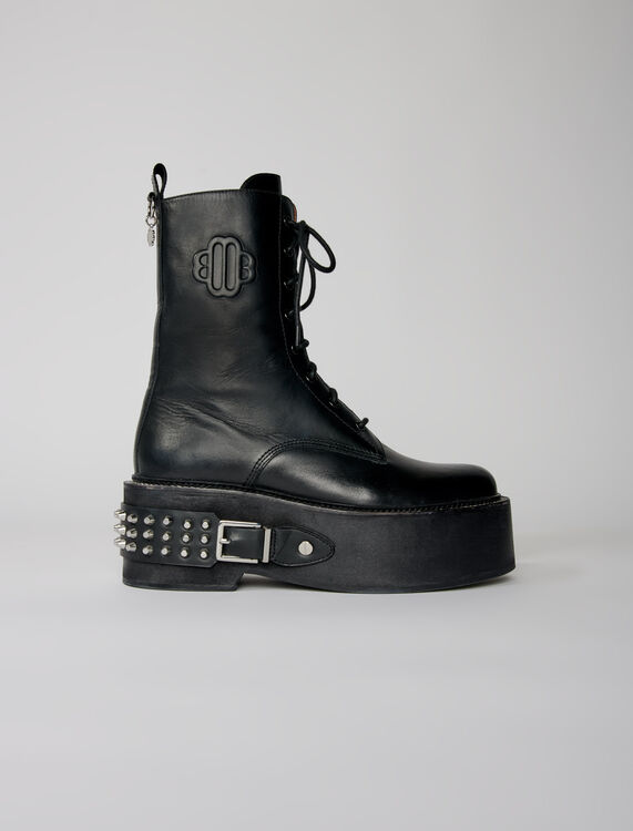 Combat boots with punk details - Booties & Boots - MAJE