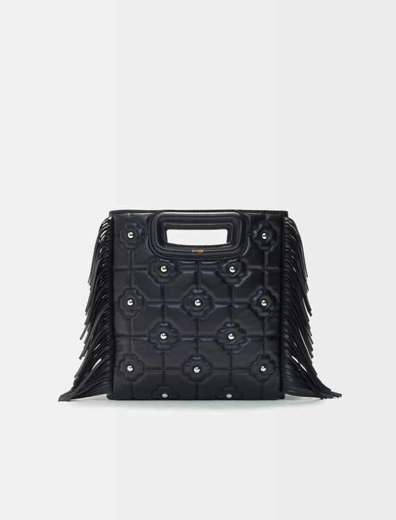 Quilted leather M bag with rhinestones -  - MAJE