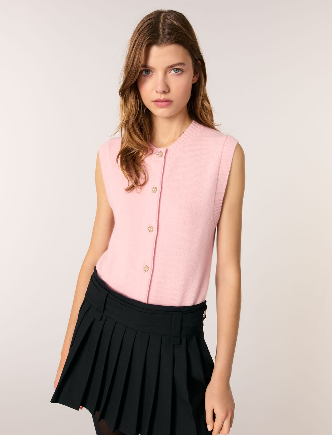 Sleeveless wool cardigan : Sweaters & Cardigans color Pink