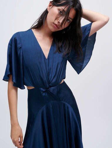 Flowing satin scarf dress : Dresses color Navy