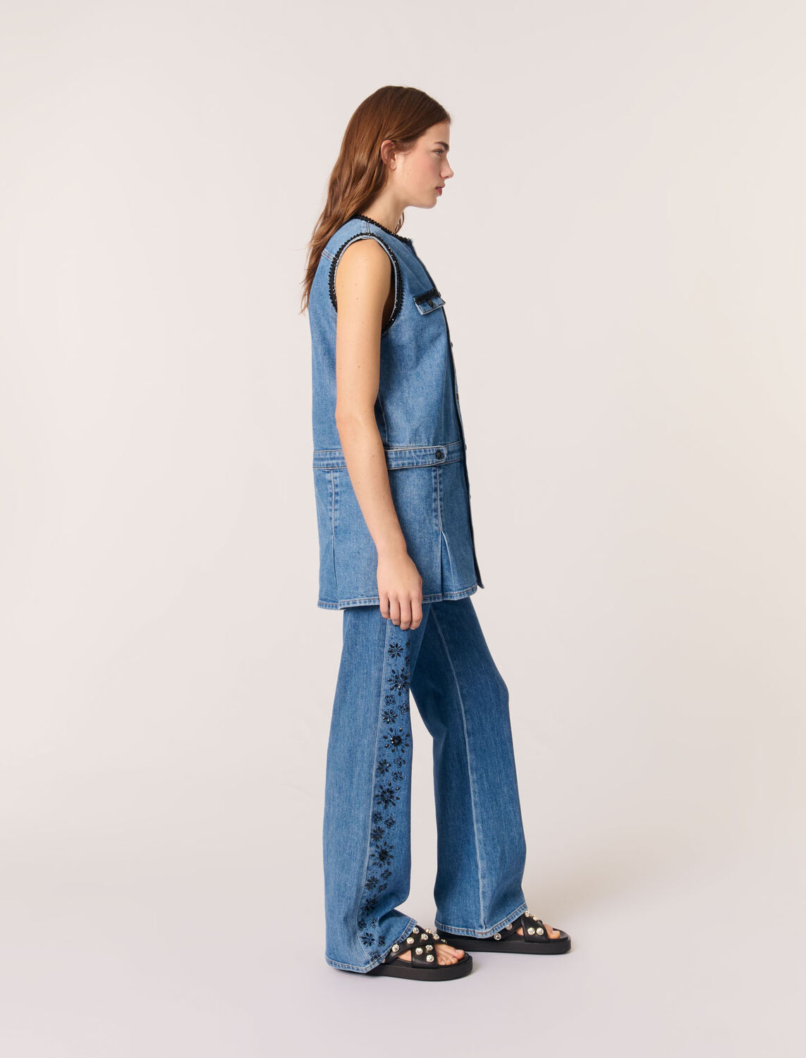 Denim dress with embroidered trim - Dresses - MAJE