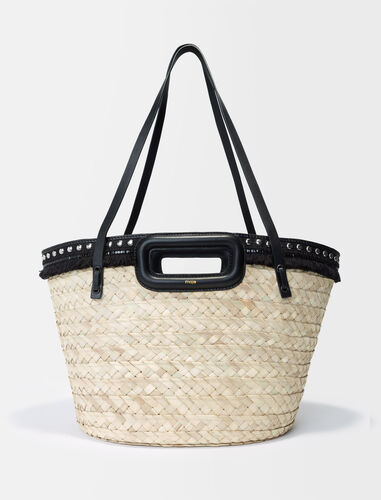 Woven palm bucket bag with studs : Shoulder bags color Black