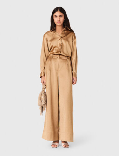 Rhinestone satin shirt : Shirts color Caramel