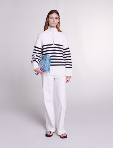 Breton jumper with zip collar : Sweaters & Cardigans color Ecru