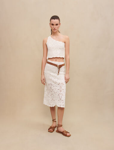 Asymmetric crochet top : Tops color White