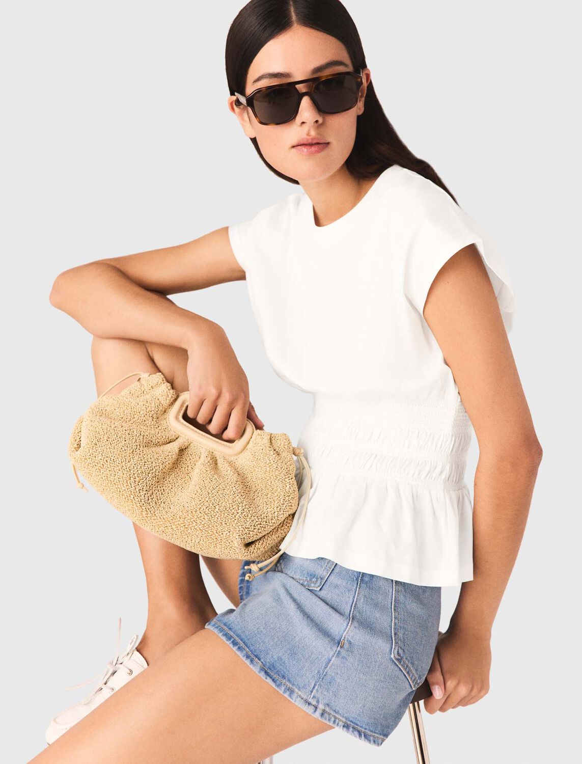 Fitted pleated T-shirt : T-Shirts color White