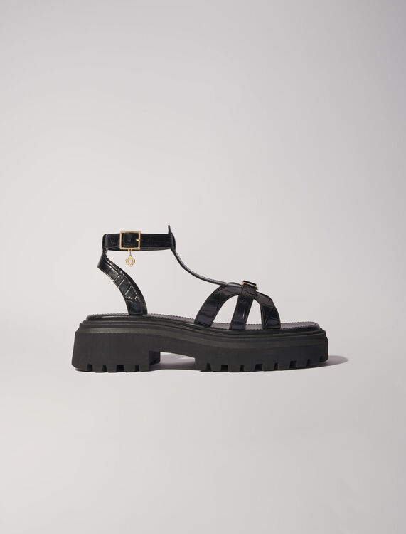 Flat sandals with tread : Shoes color Black