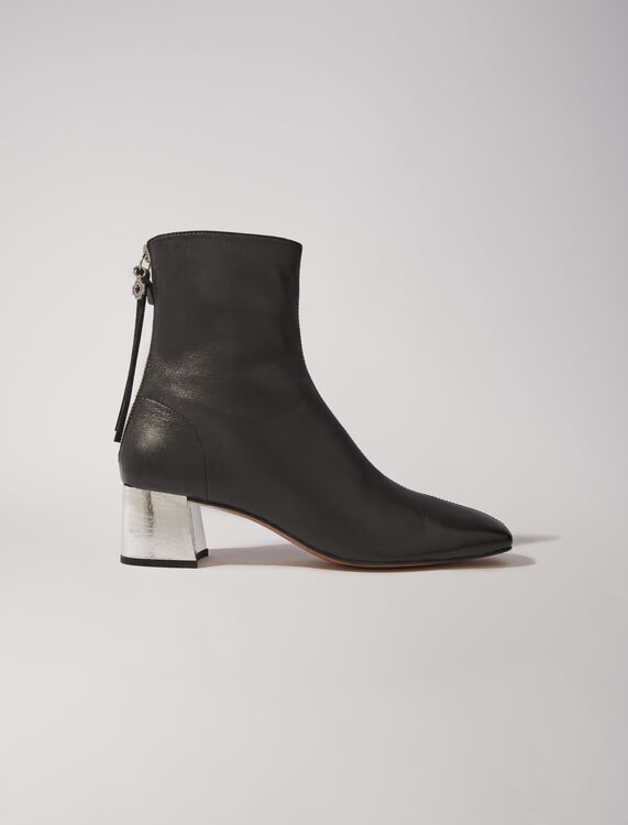 Square-toed leather boots : View All color Black