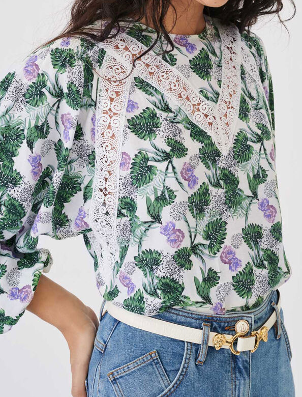 Printed viscose linen top : Up to 70% off color 