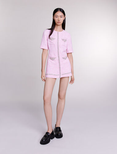 Tweed playsuit with rhinestones : View All color Pale Pink
