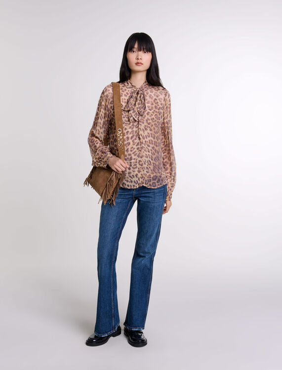 Patterned pussy bow shirt : View All color Leopard print