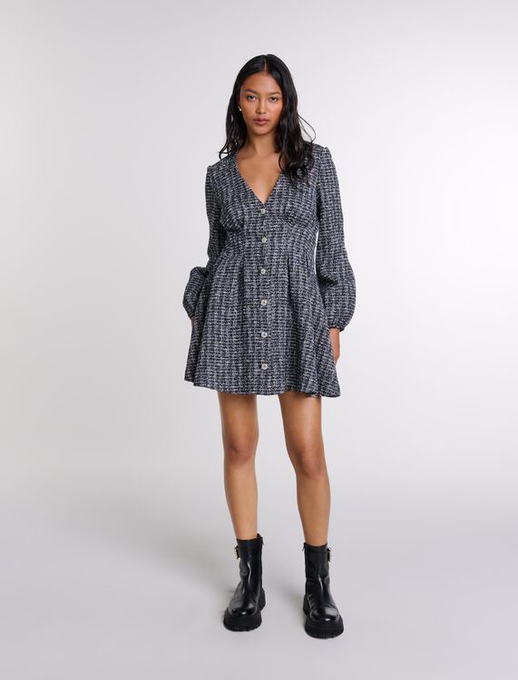 Short tweed dress : View All color Black / White