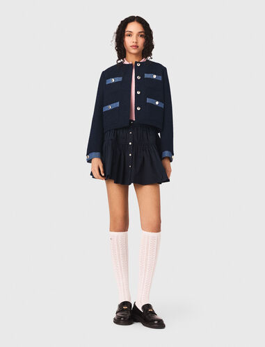 Tweed jacket with denim trim : Blazers & Jackets color Navy