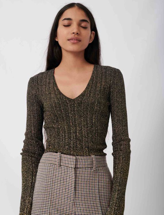 Low-cut lurex knit sweater - Cardigans & Sweaters - MAJE