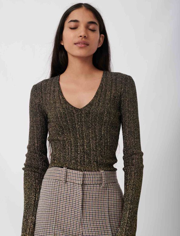Low-cut lurex knit sweater : Cardigans & Sweaters color 