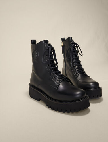 Black leather lace-up boots : Booties & Boots color Black
