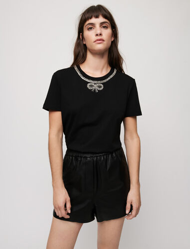 T-shirt with rhinestone collar : T-Shirts color Black