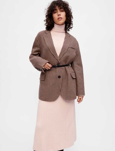 单排扣束带格纹外套 : Coats & Jackets 顏色 棕色/