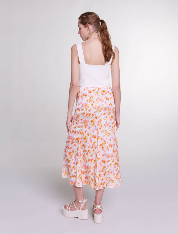 Satin-effect floral skirt : View All color sping orange flower print
