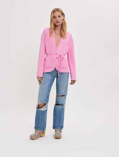 Belted knit cardigan : Sweaters & Cardigans color Pink