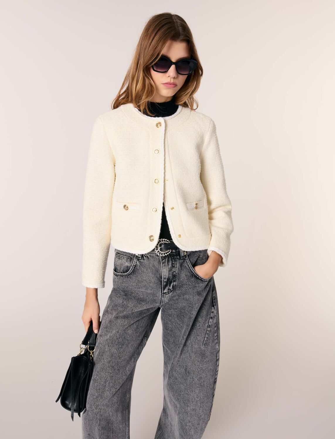 Short tweed jacket : Blazers & Jackets color Ecru