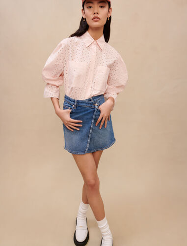 Crossover waist denim skirt : Lunar New Year color Light Blue