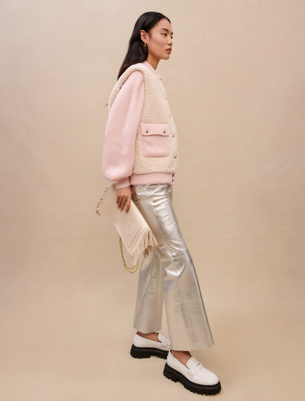Pink material mix jacket : Lunar New Year color Pink/Ecru