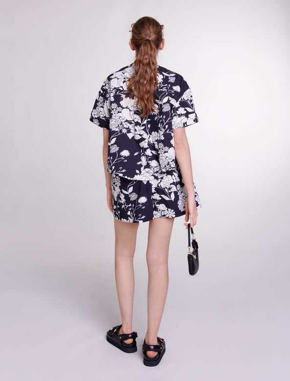 Patterned cropped shirt : View All color Print ecru black floral