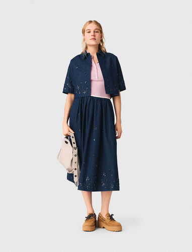 Embroidered cropped denim shirt : Shirts color Navy