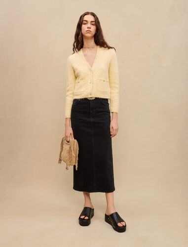 Tweed-effect knit cardigan : Sweaters & Cardigans color Yellow