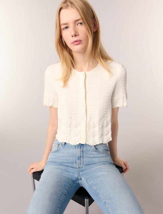 Beaded pointelle knit cardigan - Sweaters & Cardigans - MAJE