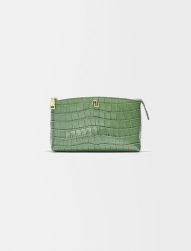 Crocodile-effect embossed leather clutch : Small leather goods color olive