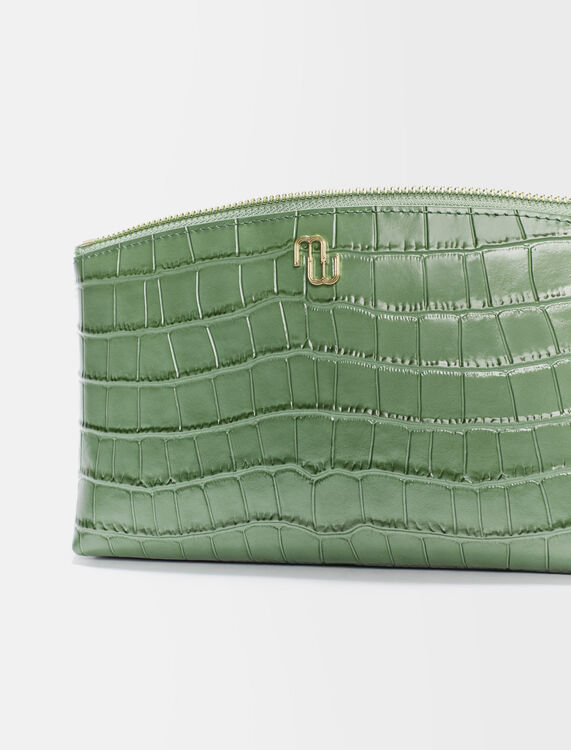Crocodile-effect embossed leather clutch - Other Accessories - MAJE
