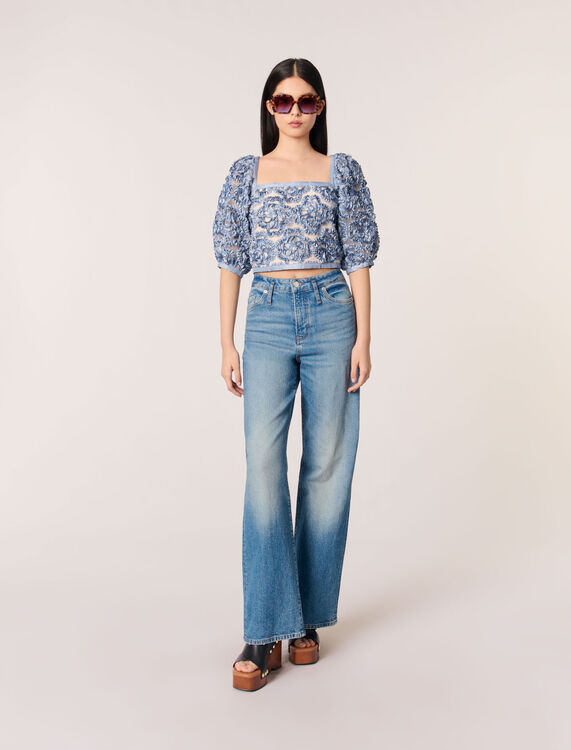 Floral organza top : Tops color Blue