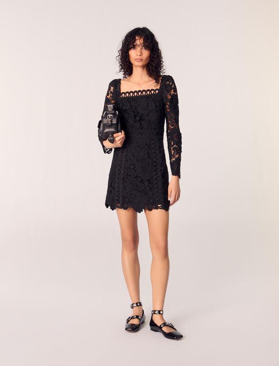Short guipure dress : Dresses color Black