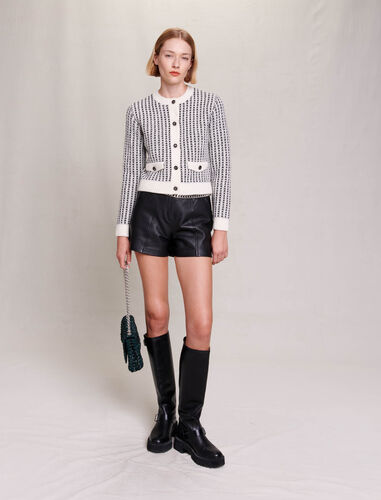 Knit cardigan : Sweaters & Cardigans color Black/Ecru