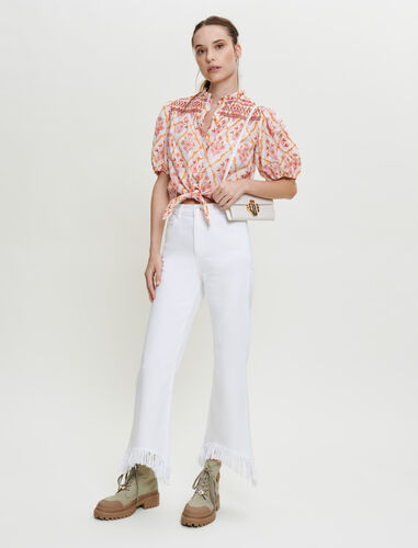 刺绣泡泡袖衬衫上衣 : Tops 顏色 白色/WHITE