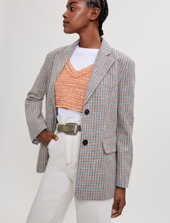 Puppytooth tweed-style tailored jacket : Coats & Jackets color 